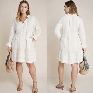Anthropologie Maeve Dominique Tunic Dress XL Cream White Tribal Print Boho Chic